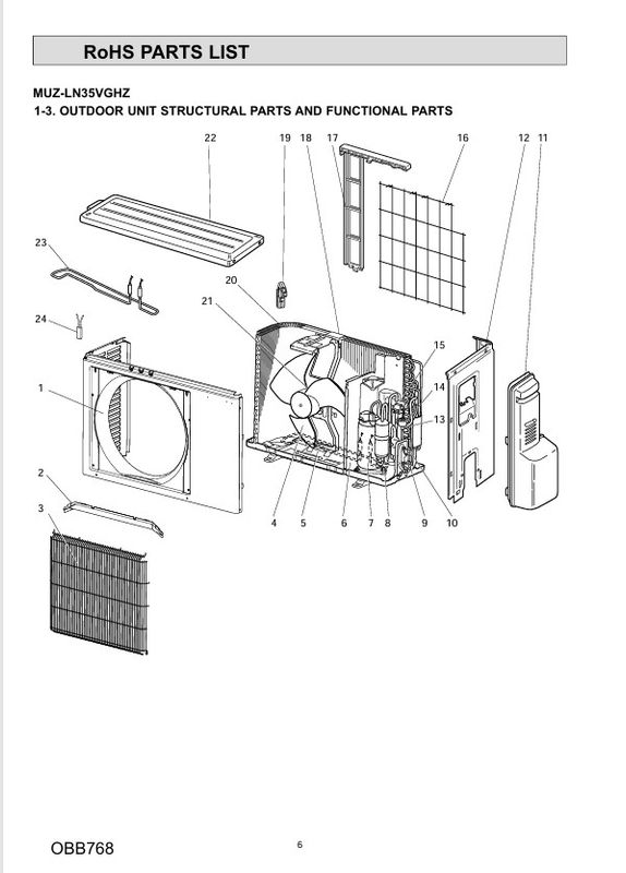 Splittegning Mitsubishi Kaiteki LN25-35